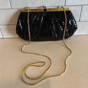 Judith Leiber Genuine Leather Snakeskin Med Clutch Crossbody Evening Bag MINT